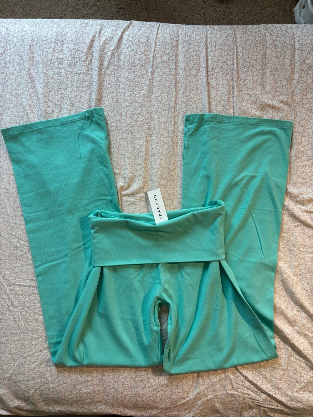 rare NWT Brandy Melville Teal Fold-Over Waist Wide leg Priscilla Pants
